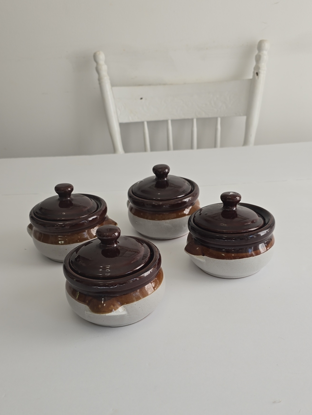 Vintage Gailstyn- Sutton Set Of 4 Onion Soup Lid Bowls Crock Stoneware Taiwan
